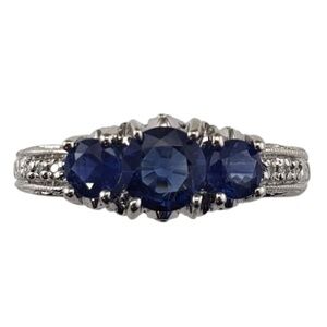 14 Karat White Gold Sapphire and Diamond Ring Size 8  #21205